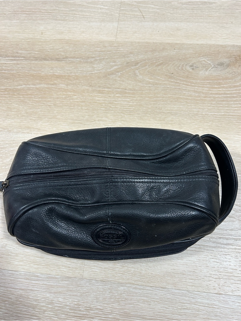 Fossil Black Leather Toiletry Kit with Carry Handle
